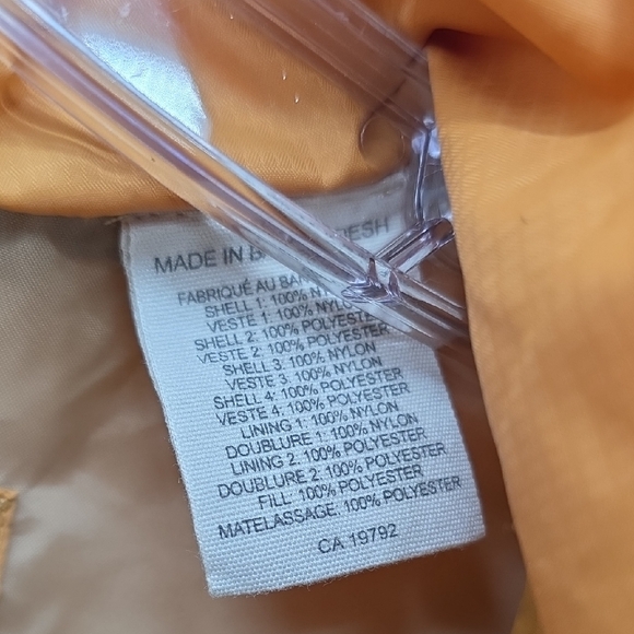 Timberland Men's Puffer Vest in Orange with Black and White Stripes Size XL - Picture 8 of 9